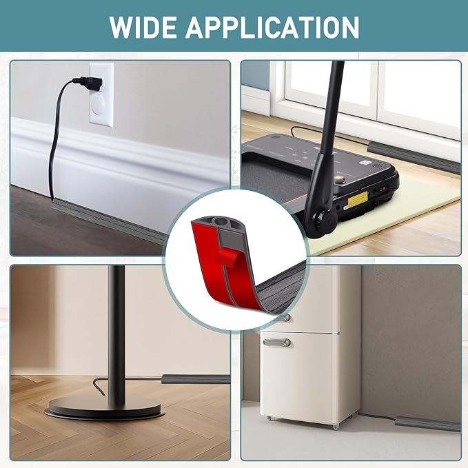 Floor Cord Cover Self Adhesive Cord Hider Floor Extension Cord Covers for Floor Power Cord Protector Cable Management Prevent Cable Trips Cable Cavity 0.32" W x 0.32" H (Deep Grey Wood, 3.3Ft)