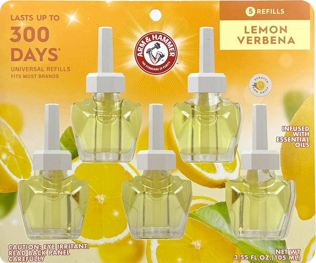 Arm & Hammer Plug in Scented Oil 5 Refills, Lemon Verbena, 3.24 Oz