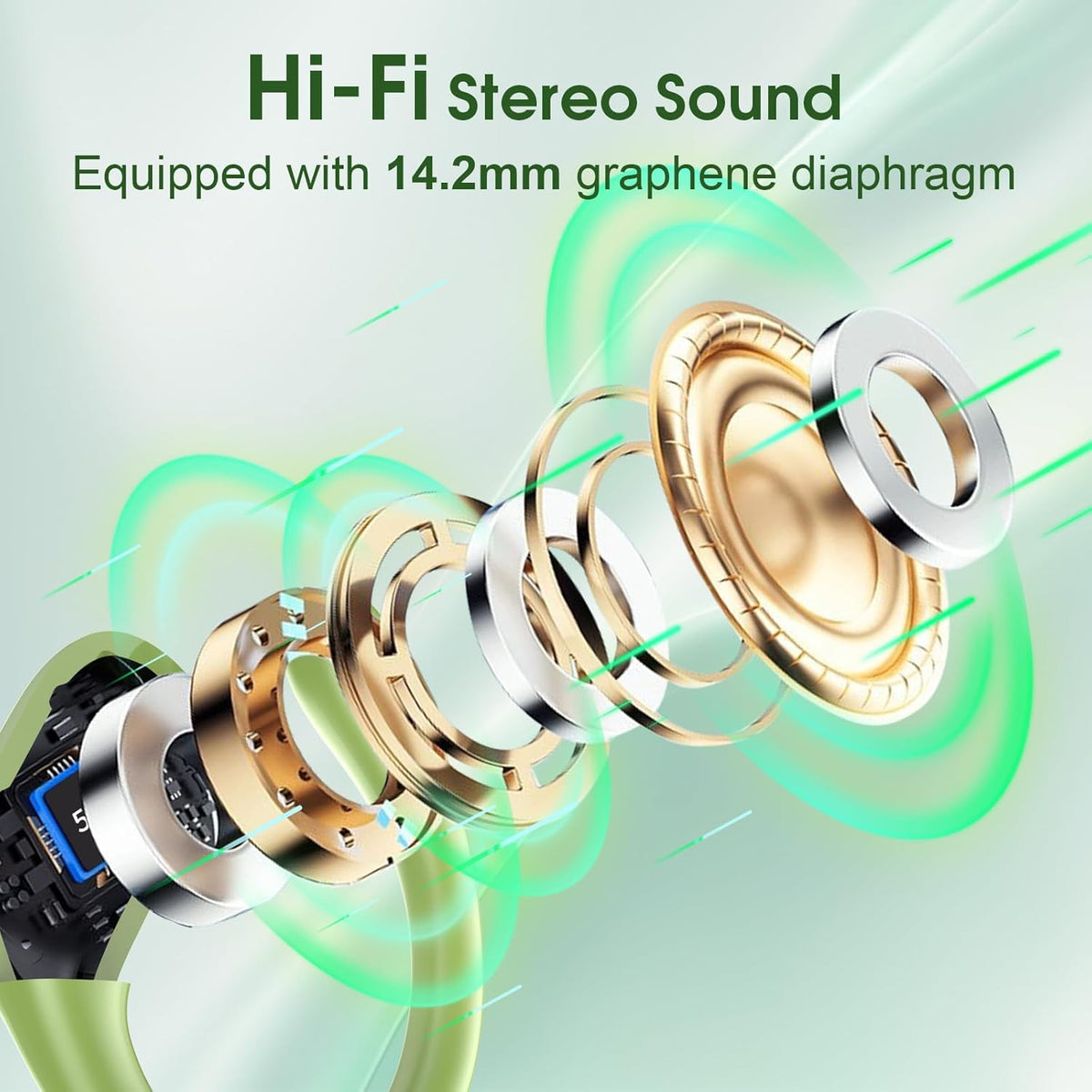 Wireless Earbuds 75hrs Bluetooth 5.4 Headphone Sport, 2025 Bluetooth Earbuds Stereo Deep Bass Over Ear Bud with Earhooks, ENC Noise Cancelling Mic, IPX7 Waterproof Earphone, Green