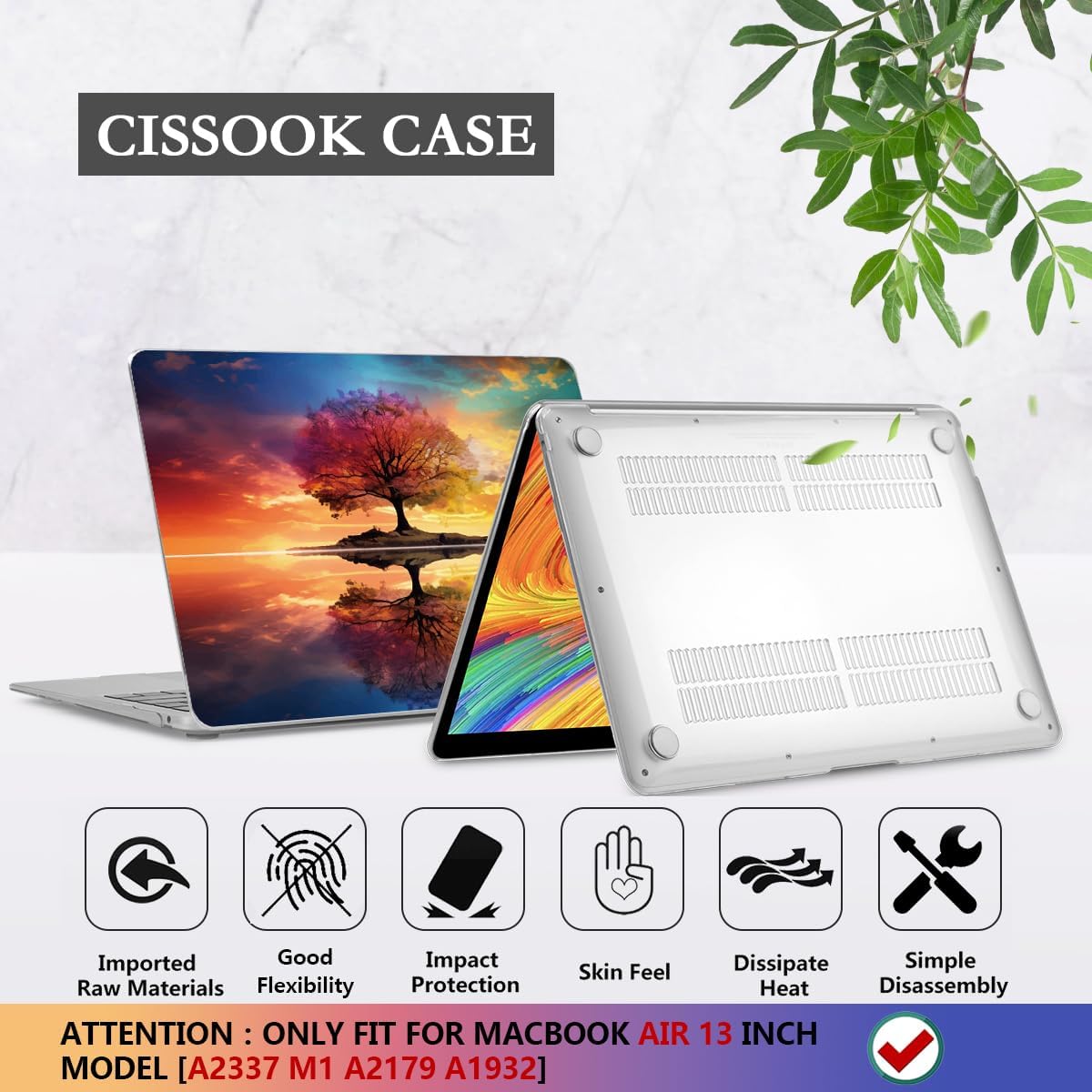 CISSOOK Compatible with MacBook Air 13 inch Case 2021, 2020-2018 Release Model M1 A2337 A2179 A1932, Protective Plastic Hard Shell Case Cover for MacBook Air 13-inch with Touch ID, Tree Landscape