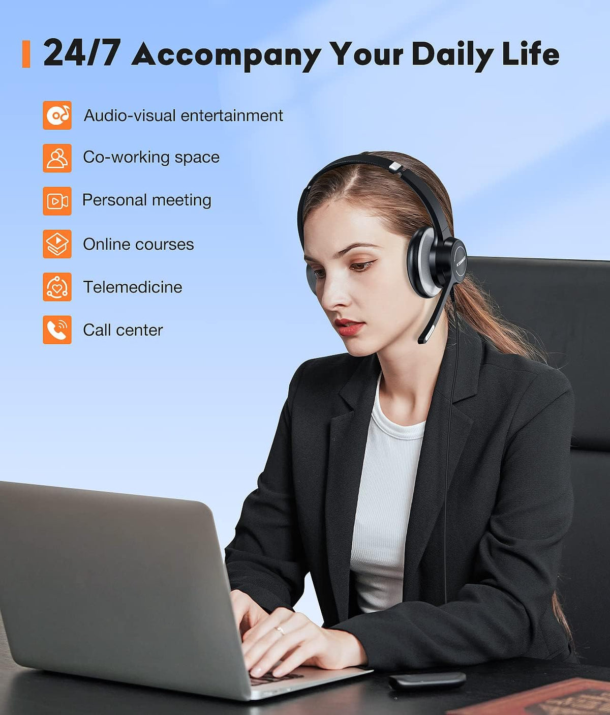 USB Headset with Microphone, 3.5mm Wired Computer Headsets with Noise Cancelling Microphone, Stereo Headphones with MIC for PC, in Line Controls, Work Headset for Skype Zoom Tablet Laptop