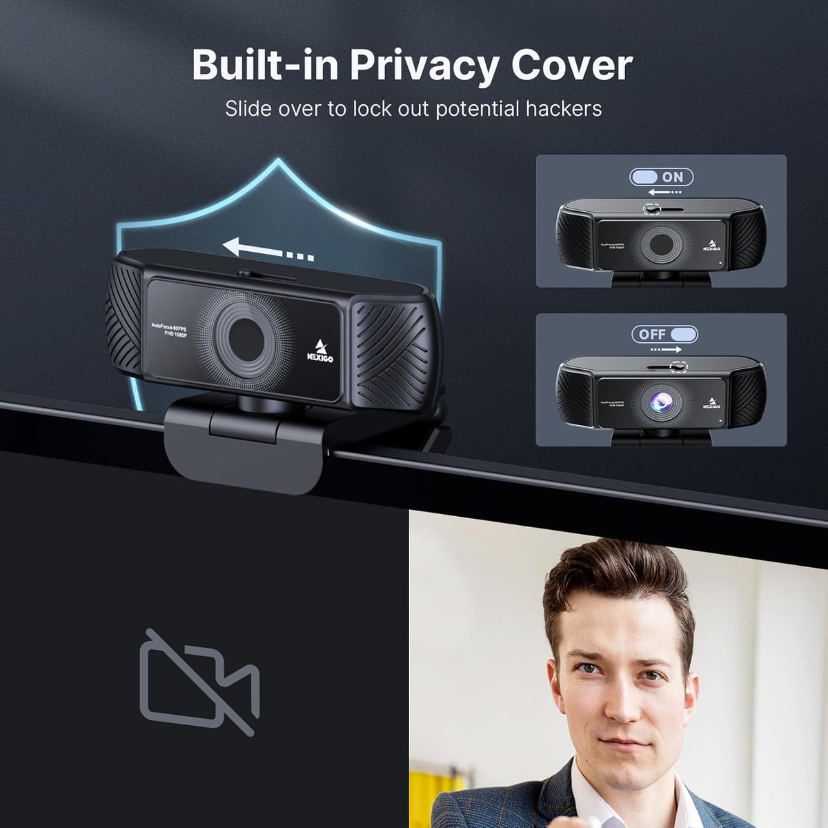 NexiGo 1080P 60FPS Webcam with Software Control and Microphone, AutoFocus, w/Privacy Cover, N680P Pro Computer Web Camera for Skype Zoom Teams, Mac PC Laptop Desktop