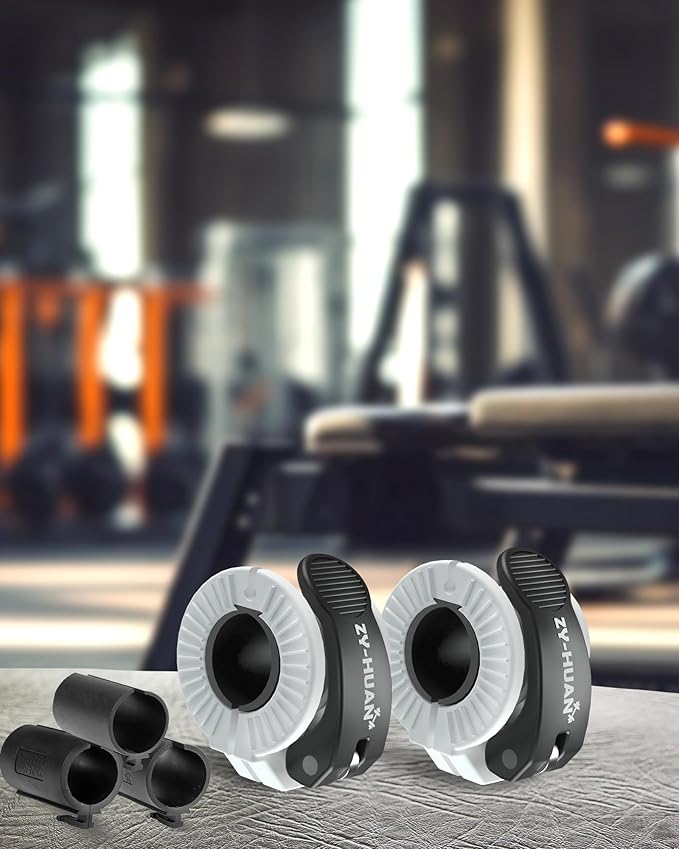 ZY-HUAN Pro Barbell Clips 1 inch Barbell Clamps 0.9-1.18inch Quick Release Weight Clips for Bars Multi-Size Adjustable Olympic Barbell Clamps (Black+White)