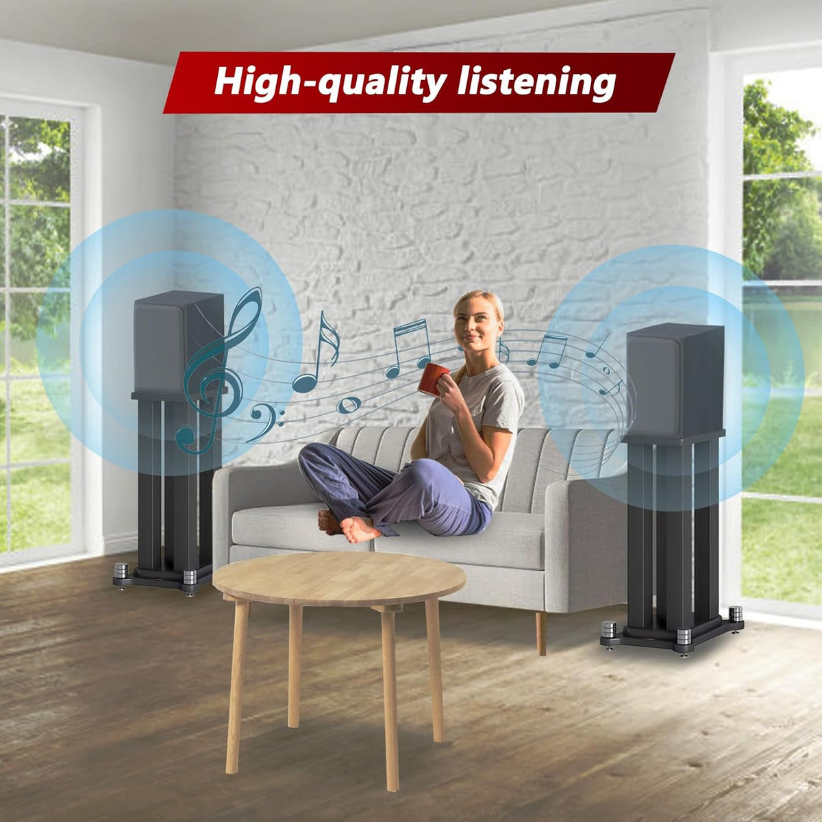 A Pair of Universal Speaker Stands, Heavy Duty Speaker Stands Holds Bookshelf Speaker Satellite Speaker Large Speaker, Vibration-Absorbing MDF Design, Holds 88lbs Speaker (Teak, 70cm/27.5in)