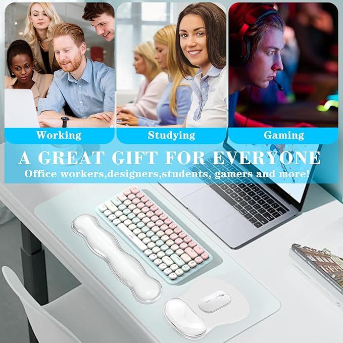 Gel Keyboard & Mouse Wrist Rest Set Ergonomic Keyboard and Mouse Pad with Wrist Support Typing Pain ReliefSuitable for Office/Computer/Laptop/Gaming(White Set )