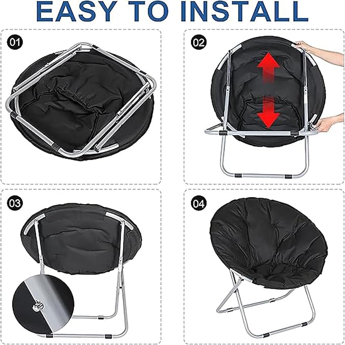 NaKeah Saucer Chair Foldable Oversized Lounge Chair Metal Frame Moon Chair for Bedroom Living Room Reading Gaming Room Soft Lazy ChairB