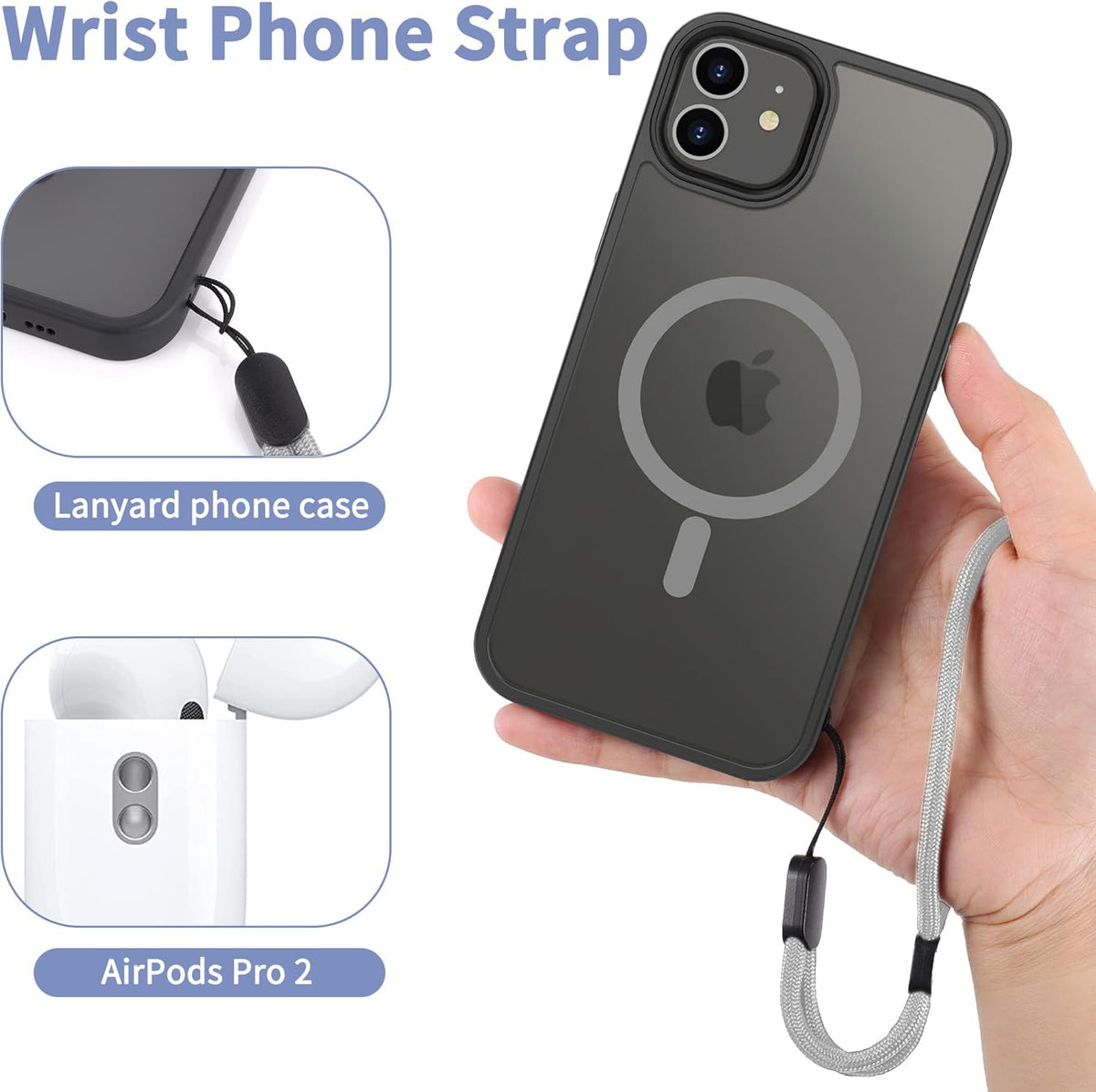 CACOE Phone Lanyard 2 Pcs-1 Pcs Adjustable Neck Strap, 1 Pcs Wrist Strap, 2 Pcs Pads, Universal Crossbody Multifuctional Cell Phone Lanyards Compatible with Most Smartphones(Gray)