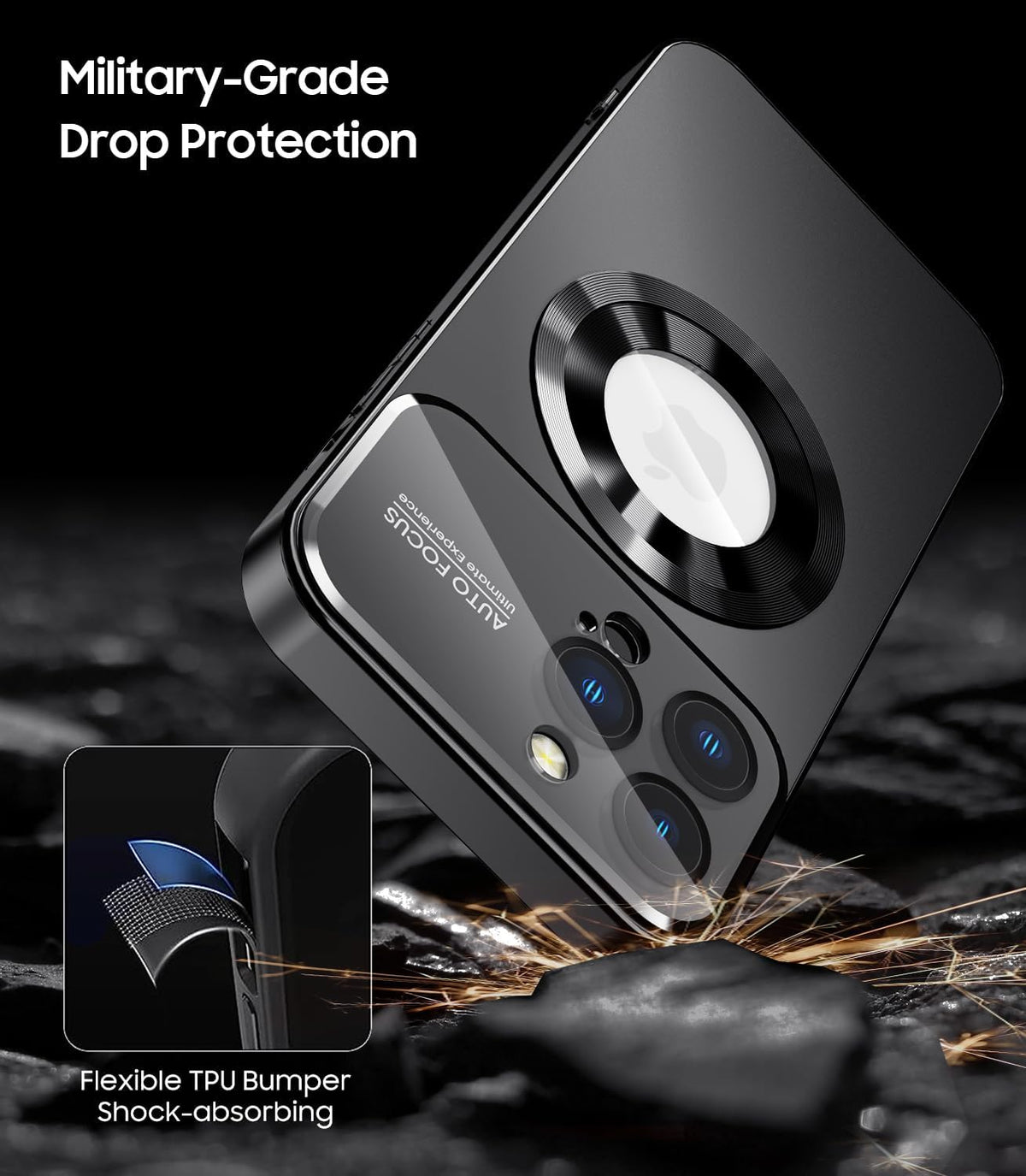 Magnetic for iPhone 12 Pro Case, Compatible with MagSafe, Built-in Camera Lens Protector, Logo View, Military Grade Drop Proof Phone Case Cover, Black