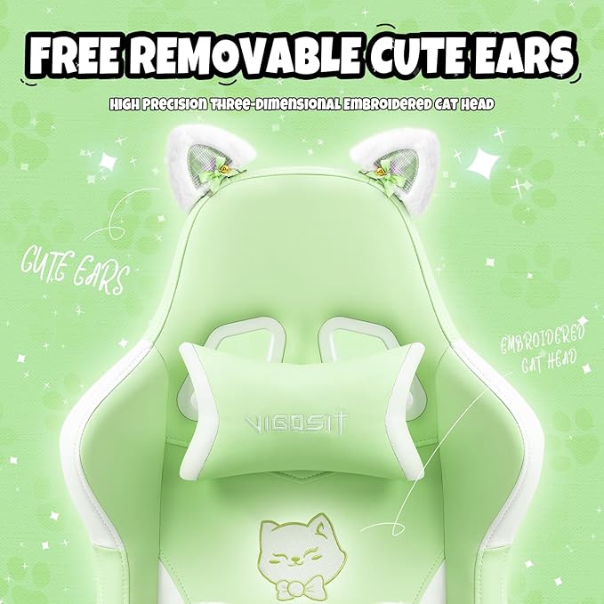 Gaming Chairs for Girls Ergonomic Cute Cat Gaming Chair with Paw Lumbar Cushion High Back Computer Desk Chair Height Adjustable Swivel Video Game Chair Gifts Suitable for Girls and Ladies