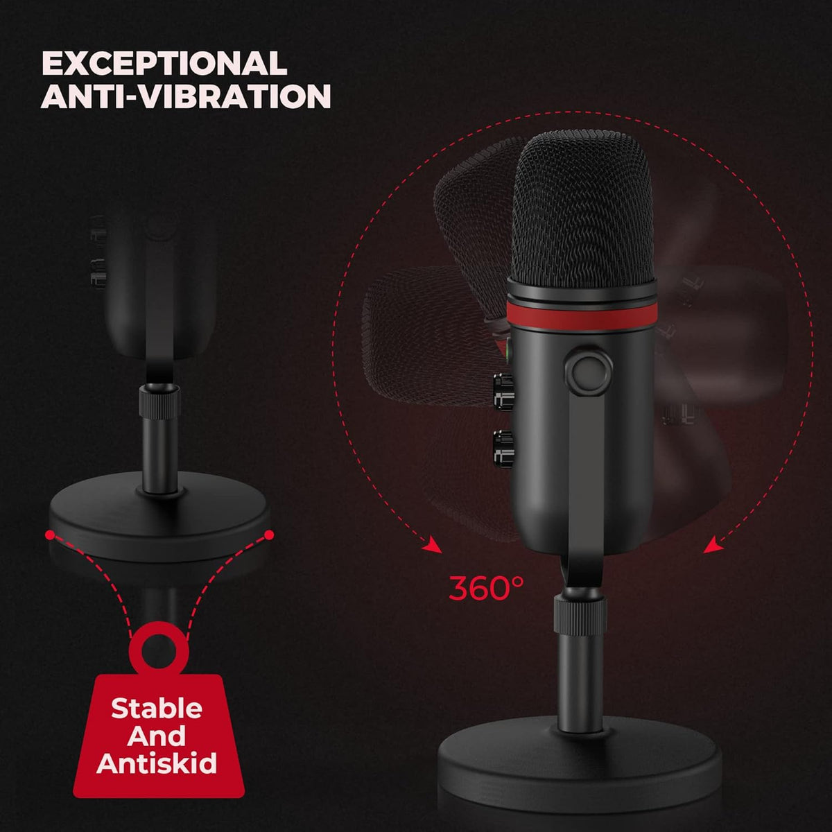 AUDIOPRO USB Microphone, Computer Condenser Gaming Mic for PC/Laptop/PS4/5, Headphone Output, Volume Control, USB Type C Plug and Play, LED Mute Button, for Streaming, Podcast, Studio Recording