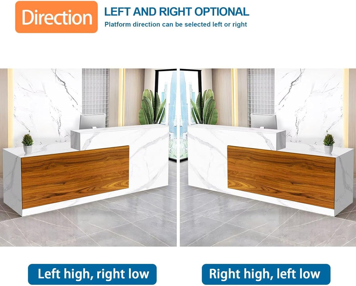 Reception Desk with Counter Modern Checkout Counter with Lockable Drawer Keyboard Tray Receptionist Desk for Office Salon Reception Table A Left 55inch/140cm
