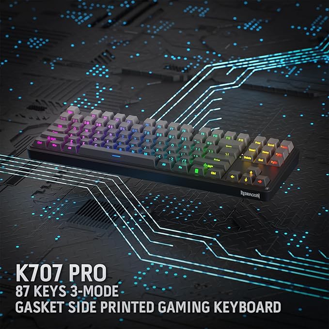 Redragon K707 PRO GB 80% Gasket RGB Gaming Keyboard 3-Modes Wireless TKL Mechanical Keyboard w/Hot-Swap South-Facing LEDs Socket PBT Gradient Keycaps & 5-Layer Noise Dampening Custom Linear Swi