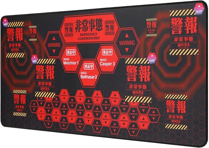 Mouse Pad Neon Genesis Evangelion 'Alert' Design 35.4x15.7 Big Mouse Pad - Featuring MAGI System & Emergency Warning Graphics for EVA Fans