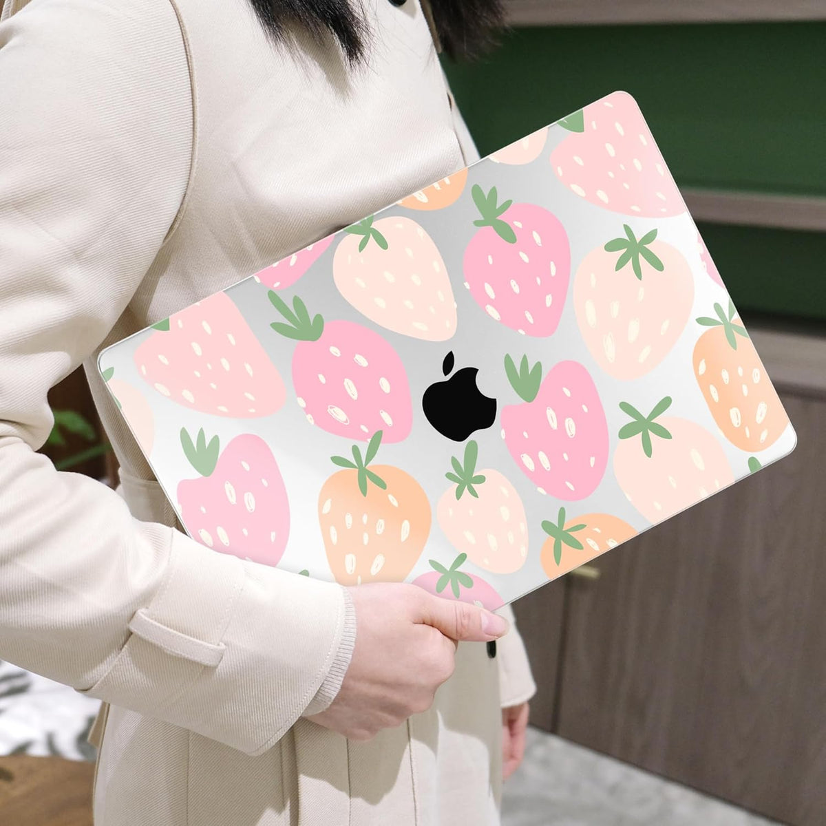 MEEgoodo for MacBook Air 13 inch Case 2021 2020 2019 2018 Released A2337 M1 A2179 A1932 with Touch ID, Plastic Hard Shell & Keyboard Cover Compatible with MacBook Air Case 13.3,Cute Drawn Strawberries