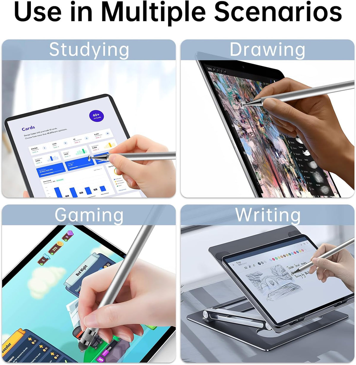 Bopomofo Stylus (5 Pcs), 2-in-1 Stylus Pen for Touchscreen, High Precision and Sensitivity, Suitable for iPhone/ipad/Android Tablets, Compatible with All Touch Screens,Silver