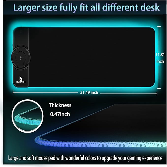 Gaming Mouse Pad Wireless Charging 15W Fast Extended Large Size 10 Lighting Modes Office & Gaming 31.5X11.8 (Galaxy)