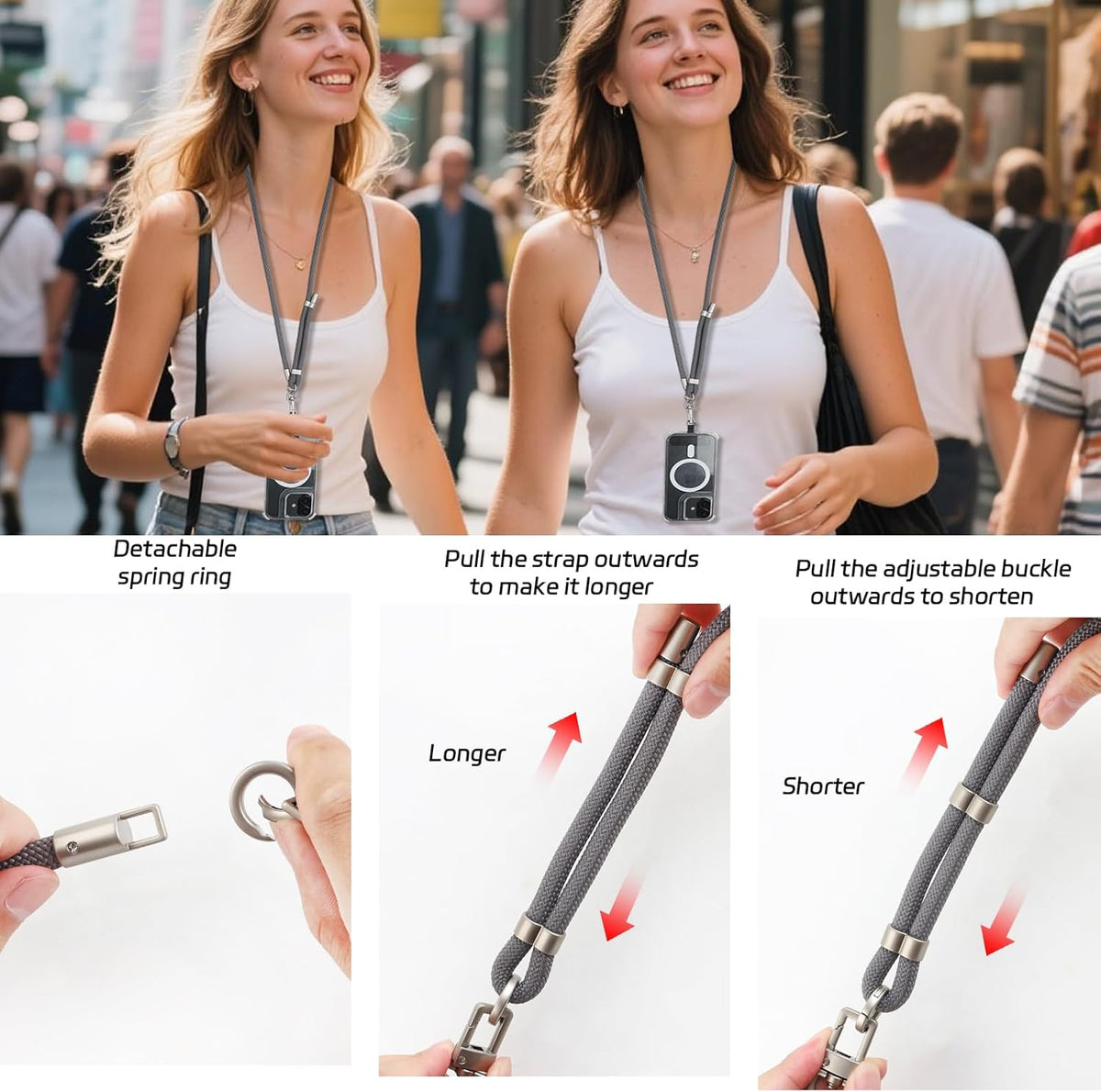 3-in-1 Adjustable Phone Lanyard Crossbody Cell Phone Neck Strap Universal Mobile Wrist Lanyard