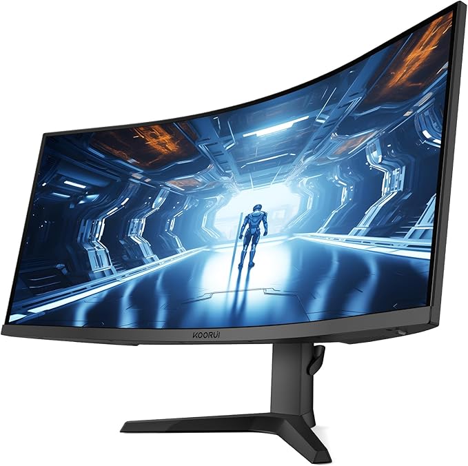 KOORUI 34-inch Curved Ultrawide WQHD 3440×1440 Gaming Monitor 180Hz 1000R- PIP/PBP 1ms(MPRT) HDR400 DCI-P3 95% FreeSync Premium 1 x DP 1.4 & 2 x HDMI 2.0 Tilt Height Swivel Adjustment 34E6