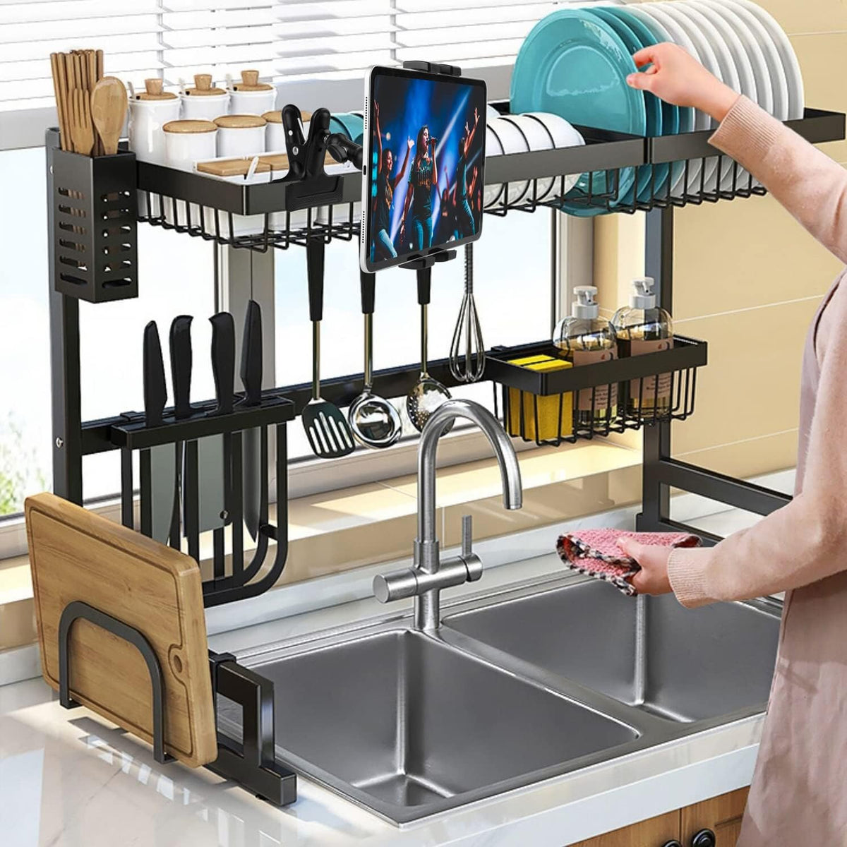 Clip Clamp Tablet Holder for Desk/Table/Glass Door/Desktop Baffle/Easel,Compatible with 7~12.9 inch iPad/Nexus/LG G Pads/Fire HD,360°Adjustment Aluminium Alloy Arm Metal Mount