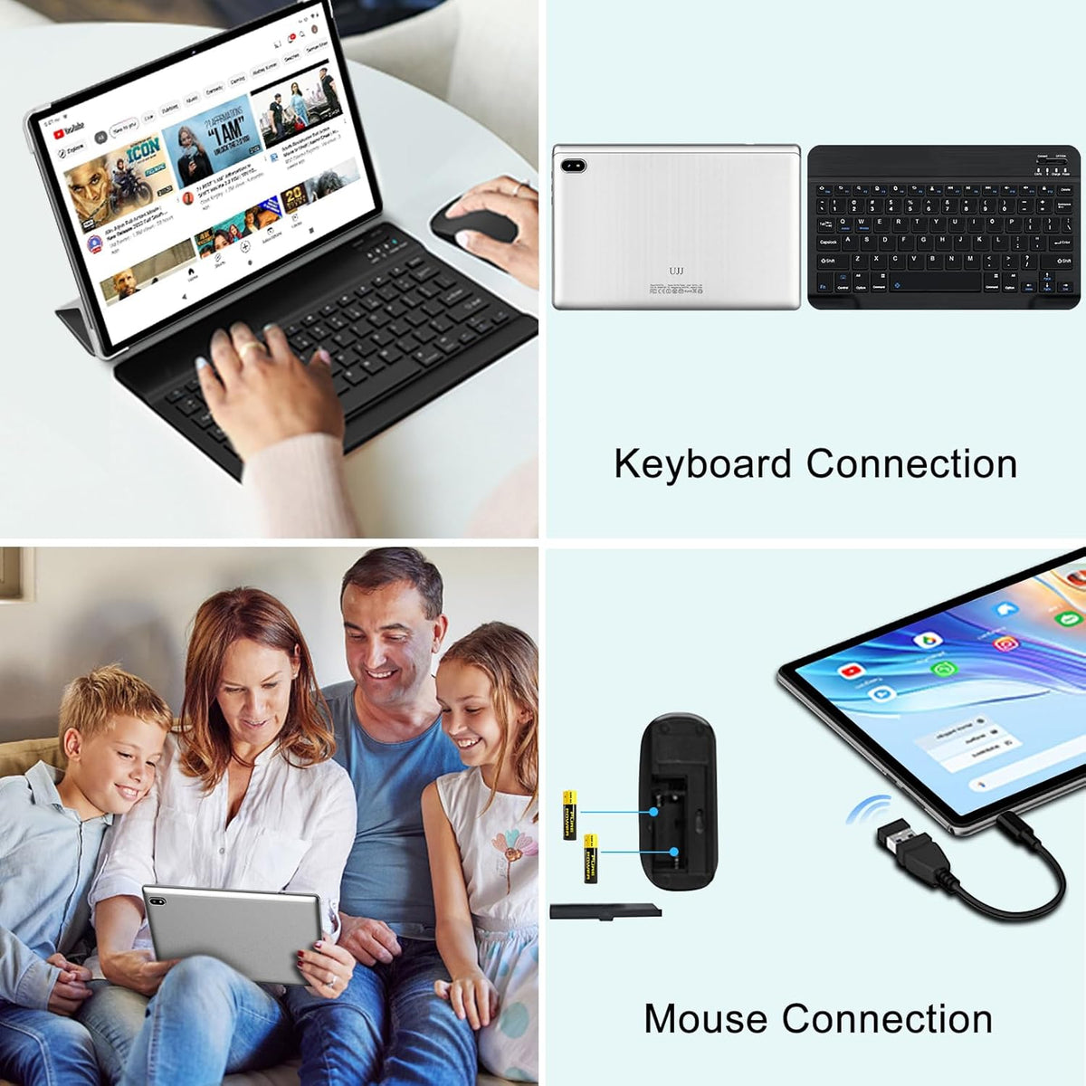 Android 14 Tablet 10 Inch Tablets, 20GB+128GB/1TB Expandable, Tablets with Octa-Core, WiFi 6, Dual Camera, BT 5.0, 6000mAh Battery, HD IPS Display, Widevine L1, Tablet with Keyboard Mouse - Sliver