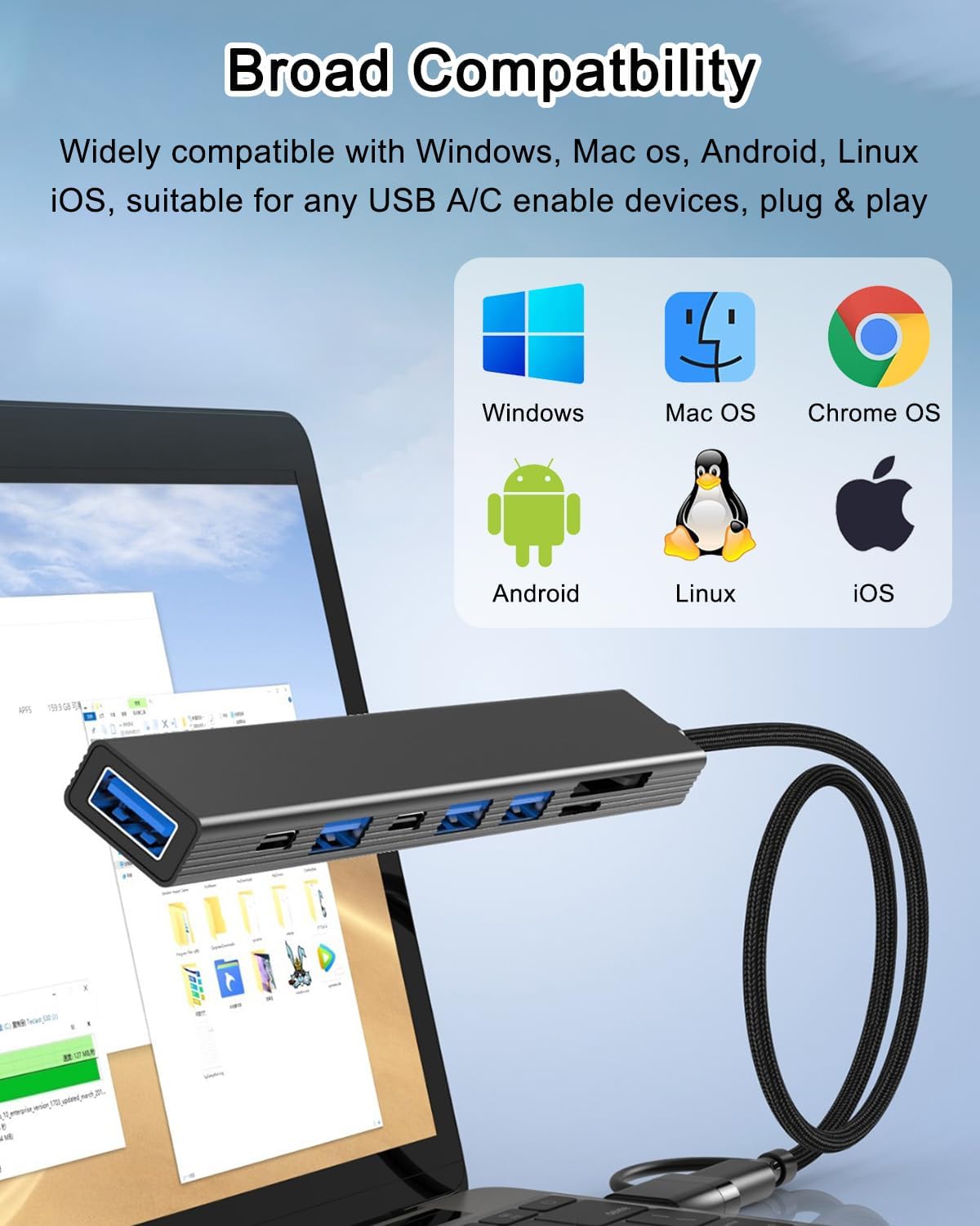 VIENON 8 in 1 USB C Hub With SD Card Reader, USB 3.0/2.0 Ports, USB-C Adapter for Laptop, MacBook, iPad Pro, iMac - Aluminum