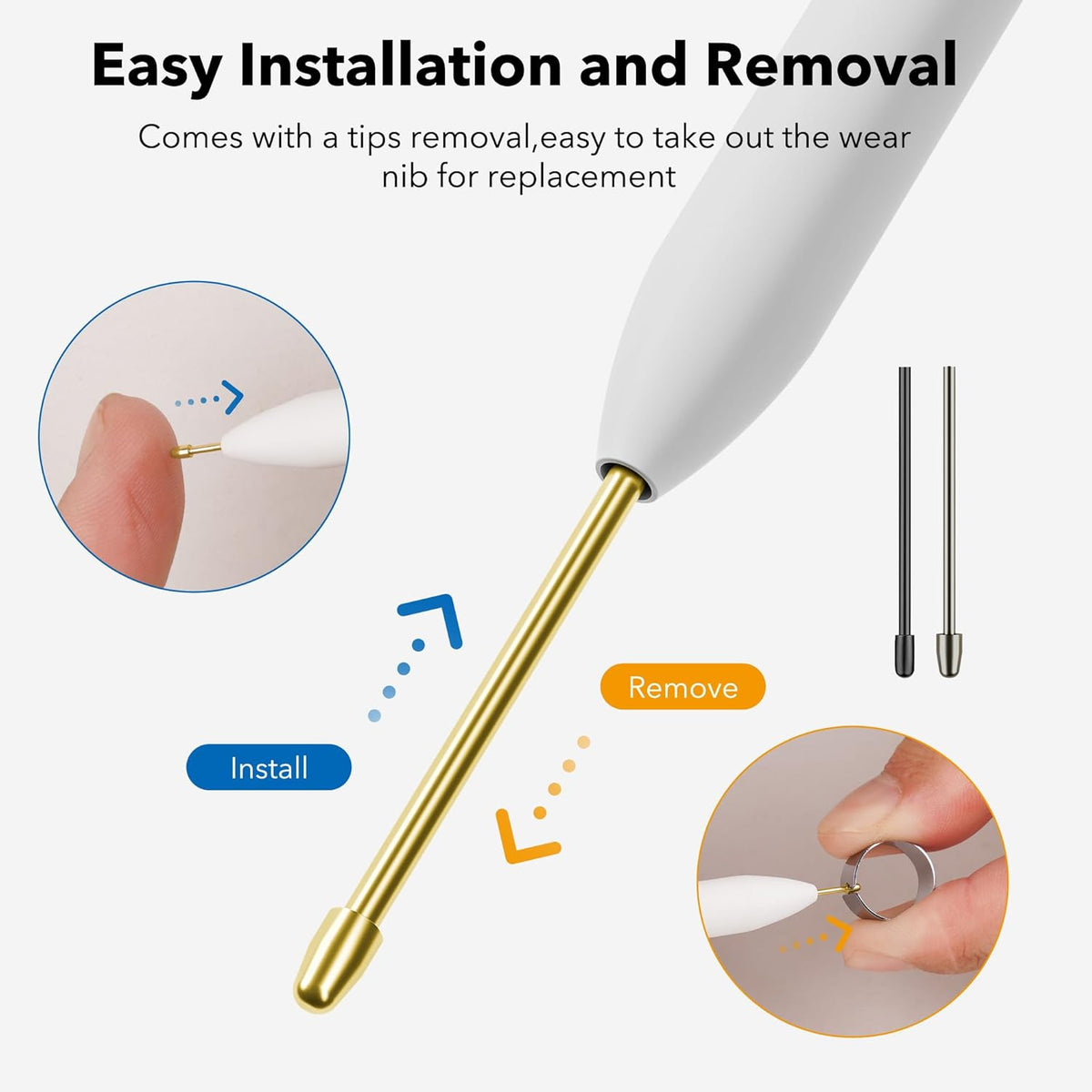 Marker Stylus Tips for Remarkable 2 Pen Tips with Nibs Removal Tool,Metal Replacement Nibs for Remarkable 1/2 Pen/Marker Plus (4+10 PCS-Gold/Sirvel/Black)