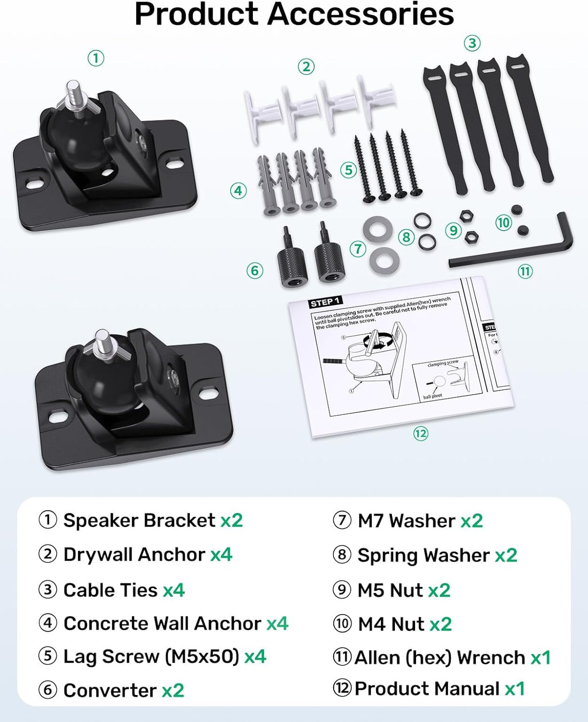 Borenbuir 1/4"- 20, 5mm 4mm q990D, 11 lbs Surround Sound Rear Speaker Wall Mount, Ceiling Mount Bracket for Universal