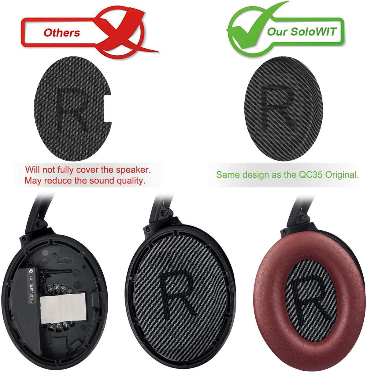 SoloWIT Replacement Earpads Cushions for Bose QuietComfort 35 (QC35) & Quiet Comfort 35 II (QC35 ii) Headphones, Ear Pads with Softer Leather, Noise Isolation Foam, Added Thickness (Burgundy)