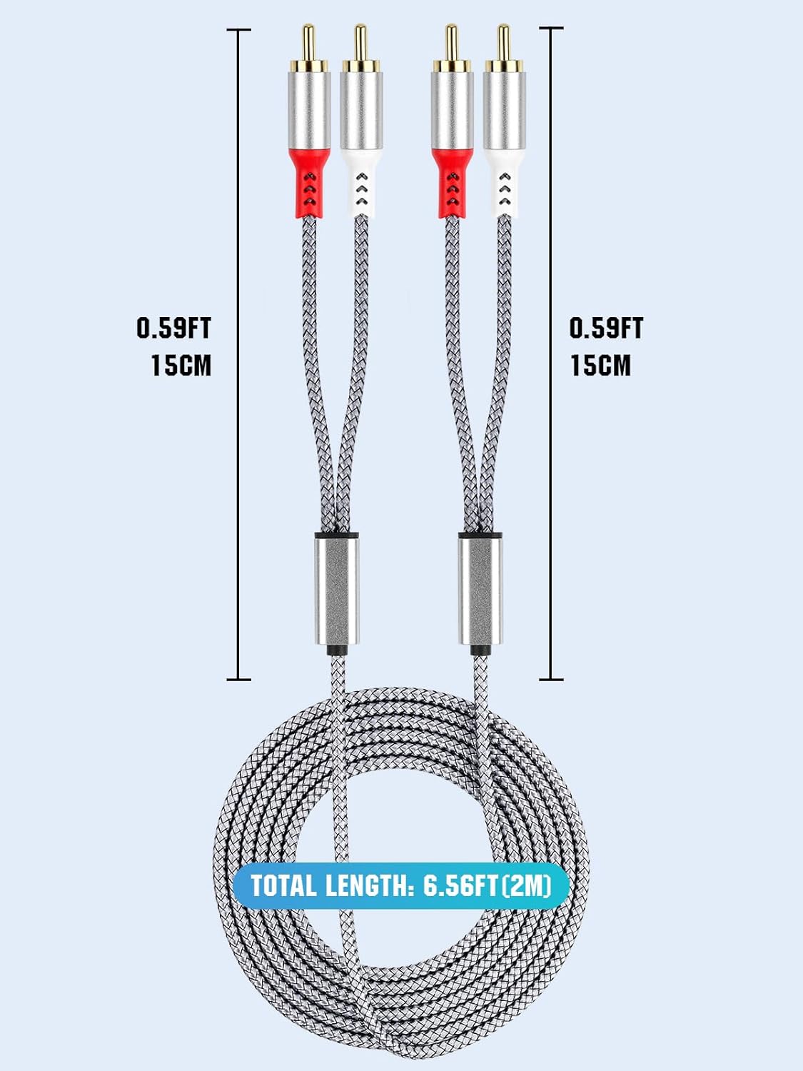 2RCA to 2RCA Cable 2 RCA Male Hi-Fi Systems Audio Stereo Subwoofer Cable Nylon-Braided Auxiliary Audio Cord for Home Theater HDTV Amplifiers Hi-Fi Systems Speakers and etc 6.6Ft Silver