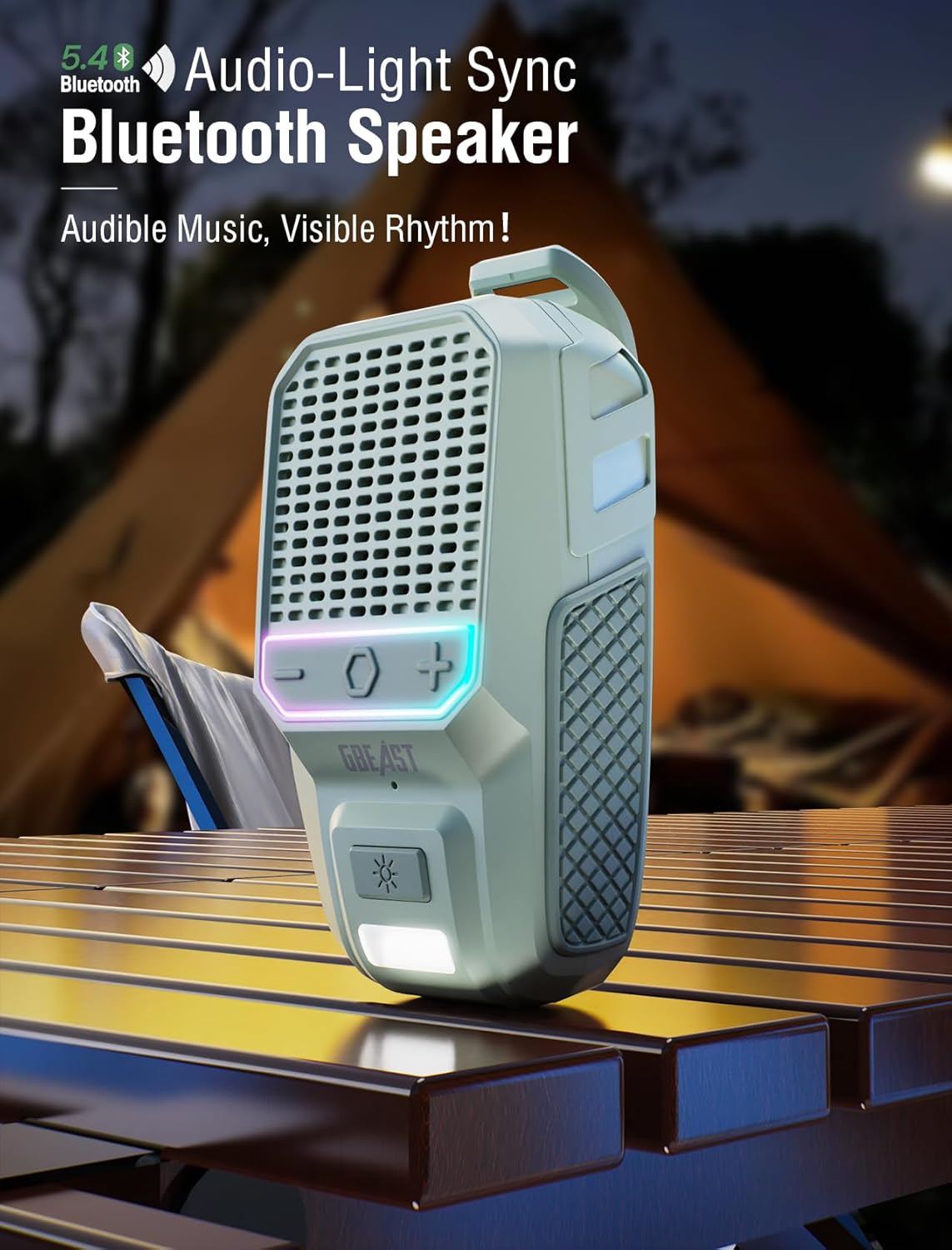 GBEAST Wearable Bluetooth Speaker with RGB/Flashlight, IPX6 Waterproof Clip-On Portable Speaker with 30H Playtime - Built-in Mic Hands-Free for Jobsite/Outdoor/Golf, TWS Portable Speakers (Green)