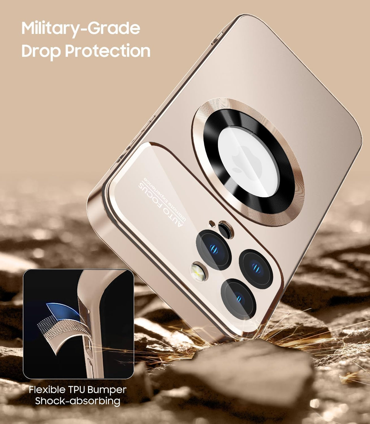 Magnetic for iPhone 16 Pro Max Case, Compatible with MagSafe, Built-in Camera Lens Protector, Logo View, Military Grade Drop Protection Phone Cover, Desert Titanium
