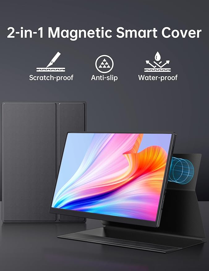 Small Portable Monitor 10.5 400 Nits 15:10 FHD 1280P IPS Screen Ultra-Slim Mini Monitor w/Smart Cover & Speaker USB C HDMI HDR Portable Gaming Monitor Travel Monitors for Laptop PCs