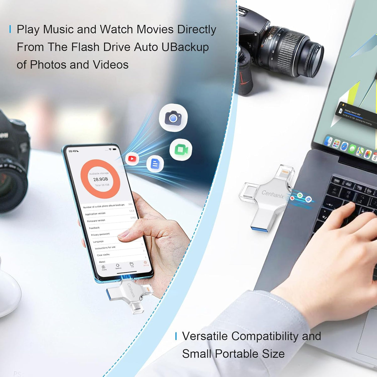 Photo Stick USB Flash Drive128GB Memory Stick Omni USB 3.0 High Speed Thumb Drives Portable Mini Storage Device External Storage for Smartphone/Laptop/PC/Android