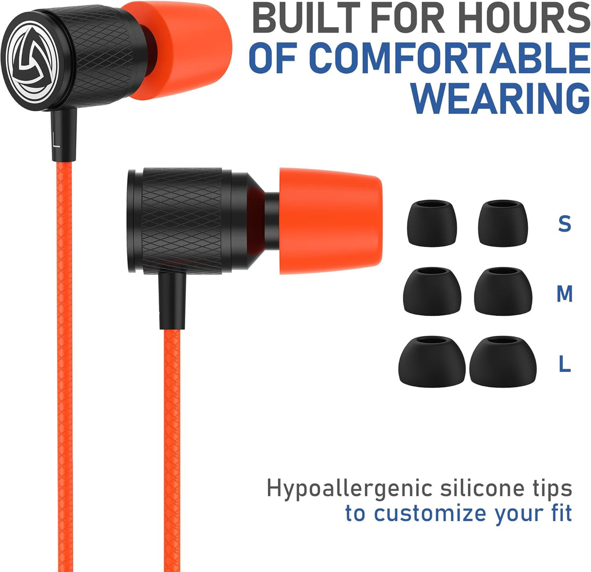 LUDOS Ultra Wired Earbuds in-Ear Headphones, 5 Years Warranty, Earphones with Microphone, Noise Isolating Ear Buds, Memory Foam for iPhone, Samsung, School Students, Kids, Women, Small Ears - Coral
