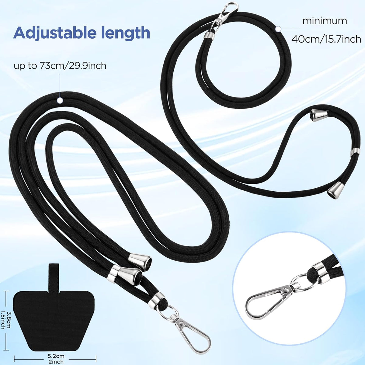 CACOE Phone Lanyard 2 PCS-2 PCS Adjustable Neck Strap,4 PCS Patches,Universal Crossbody Multifuctional Cell Phone Lanyards Compatible with Most Smartphones(Black+Dark Purple)