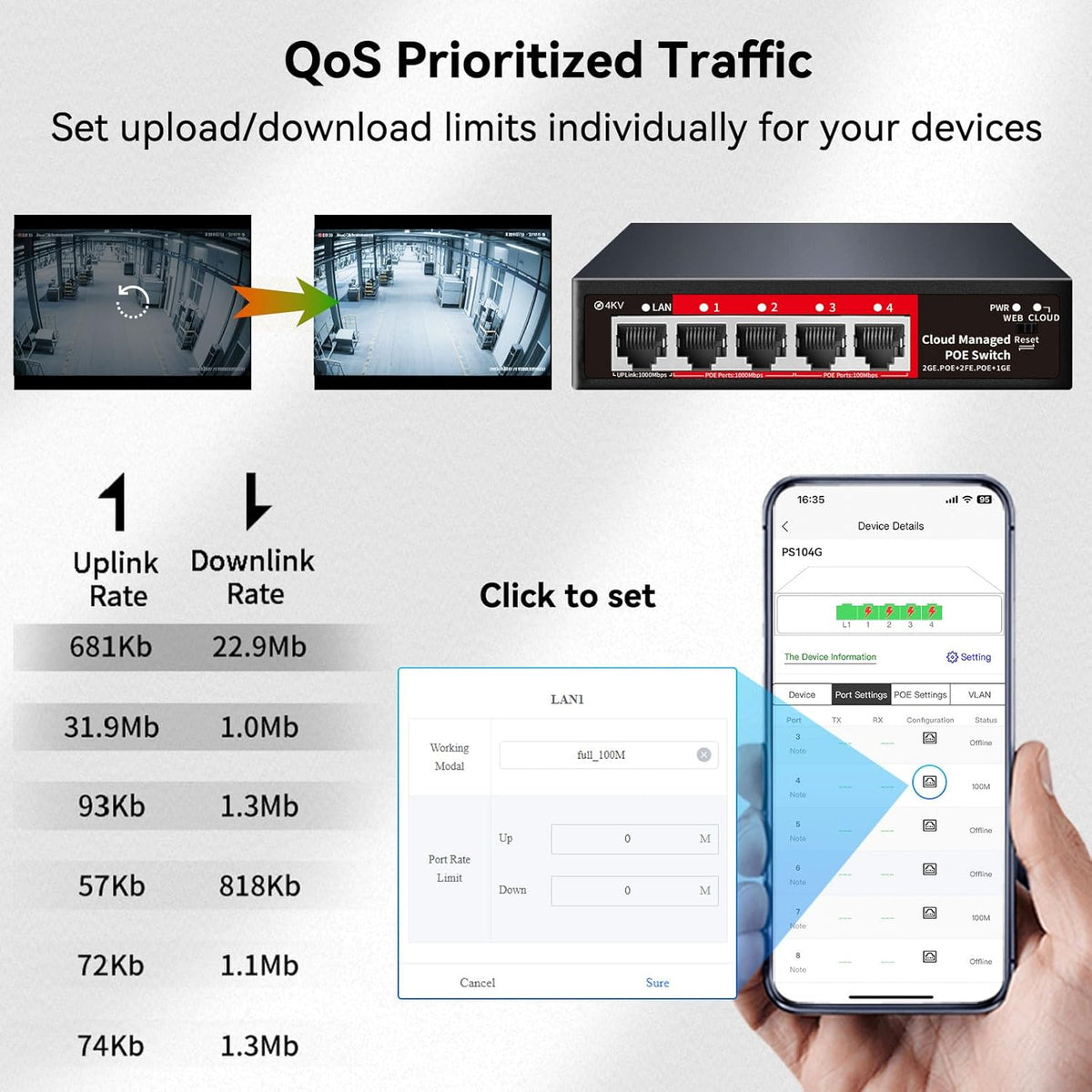 STEAMEMO 5 Port PoE+ Switch | Easy Smart Managed Ethernet Switch | Support VLAN, QoS | 52W Total PoE Budget | Fanless Metal | Plug & Play (Desktop/Wall Mount)
