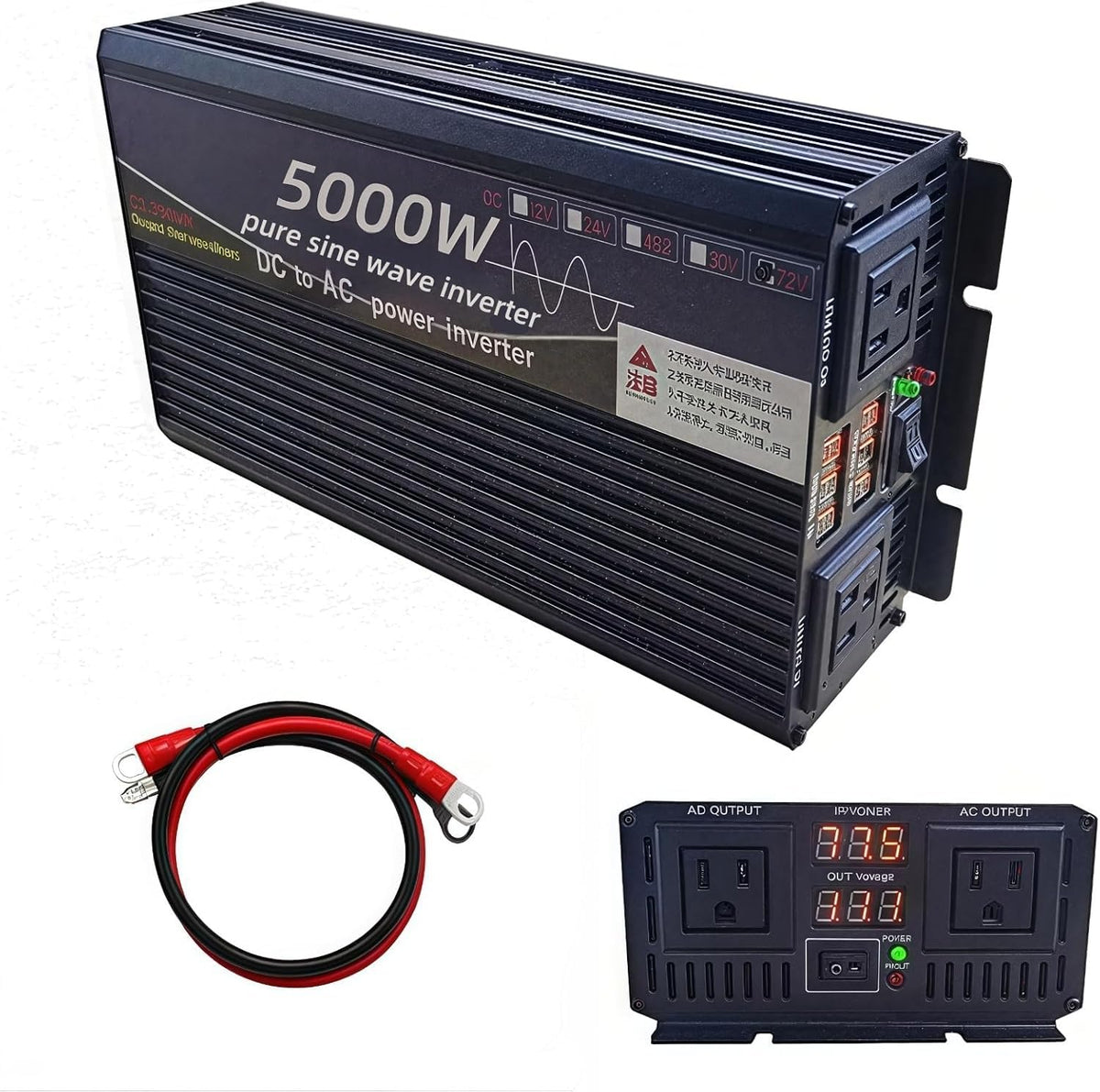 5000 Watt Power Inverter 12V DC to 110V AC Converter, LED Display with 2 AC Outlets Dual Fans Radiating for RV, Camp and Home, E