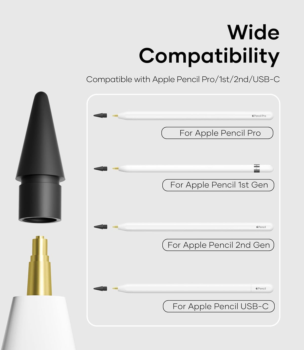 Replacement Pencil Tips for Apple Pencil Pro, Pen Tips for Apple Pencil 2nd Gen/1st Gen/USB-C, Wear-Resisting Pencil Nibs with Storage Box, Pen Nibs Set Compatible with Apple Pen (6 Pack, Black/White)