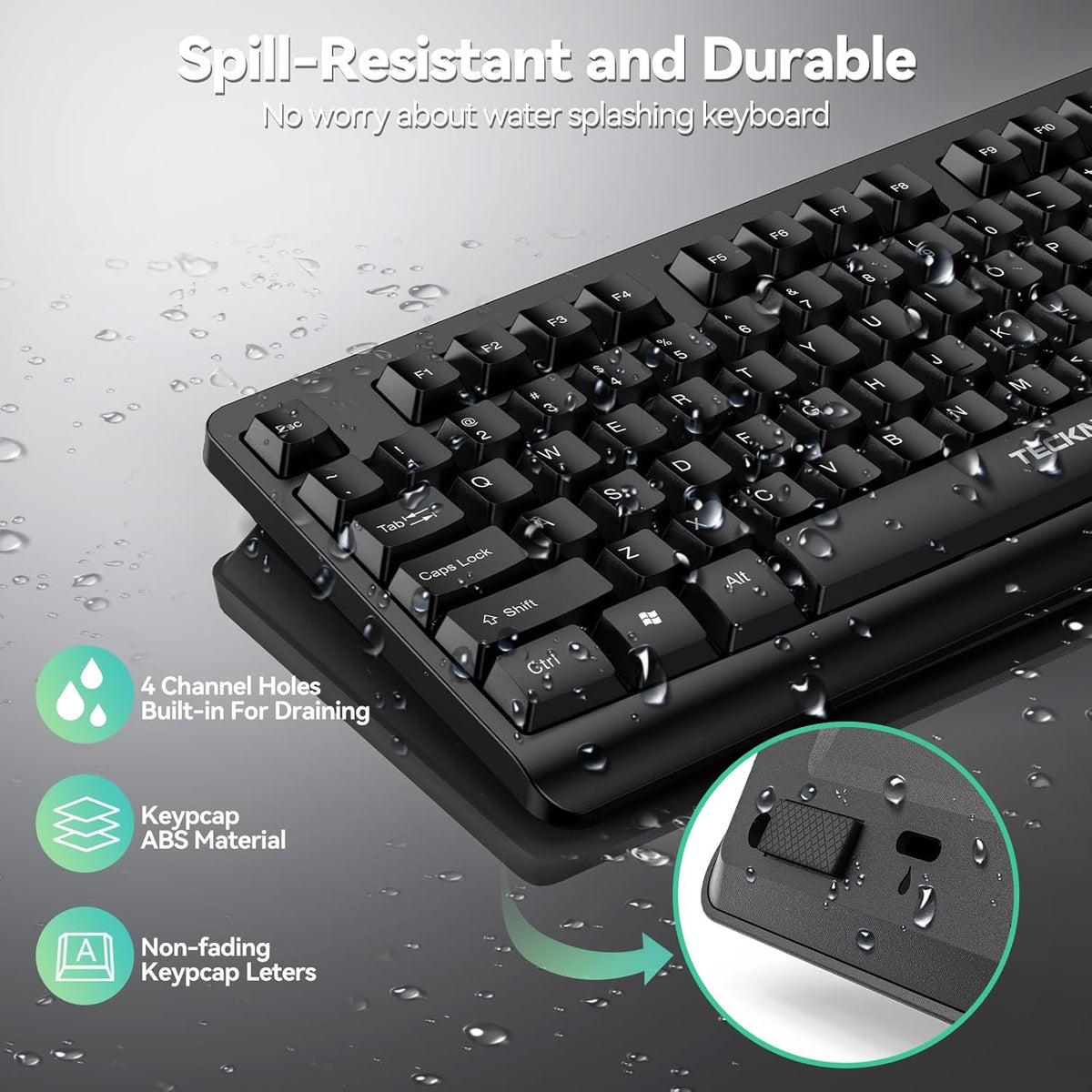 TECKNET Wireless Keyboard, 2.4G Silent Full-Size USB Keyboard with Number Pad, Ergonomic Keys & Foldable Feet, Compatible with Laptop, PC, Desktop, Surface, Windows 11/10/8/7 – QWERTY US Layout, Black