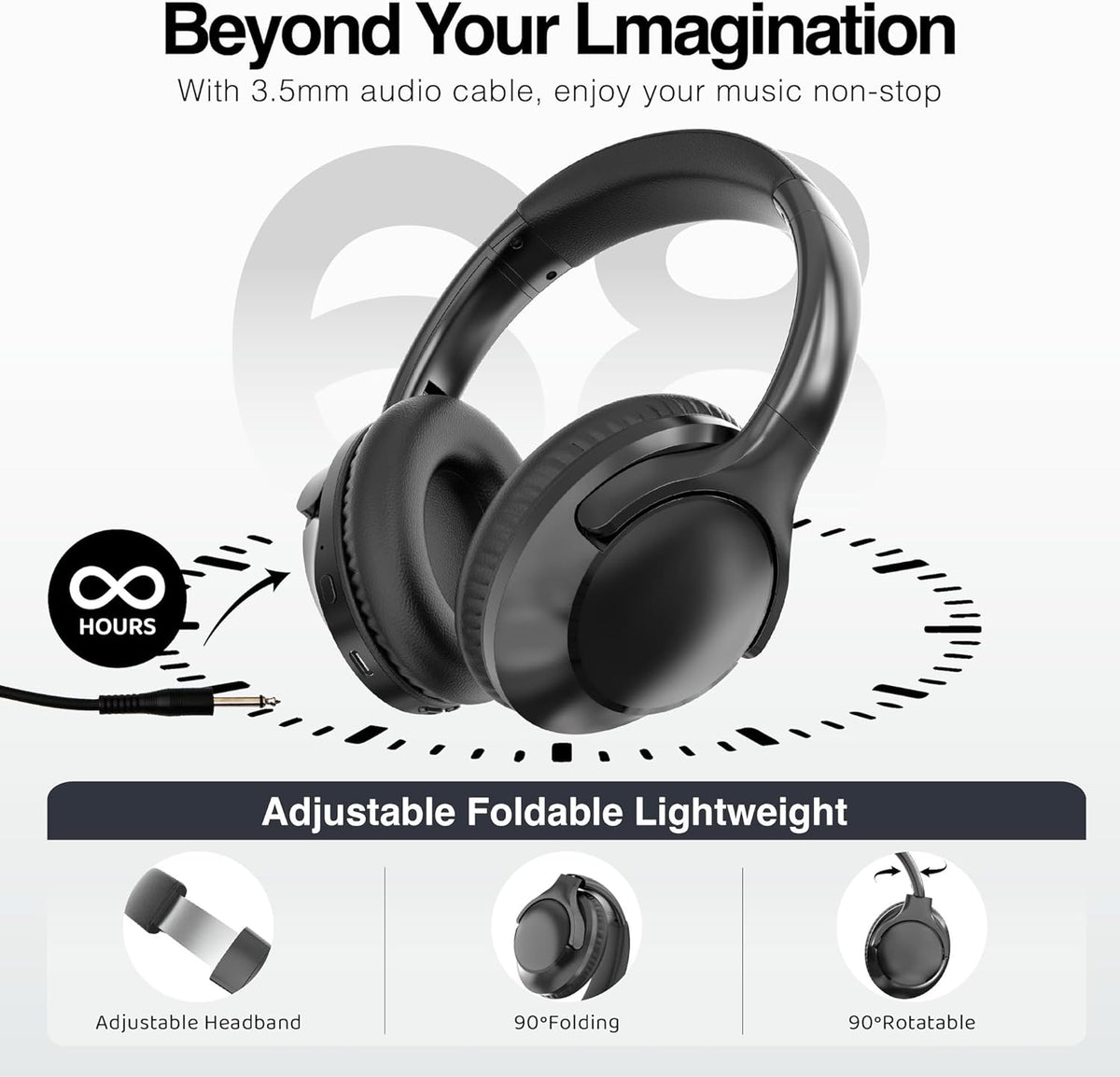 MIDOLA Bluetooth Headphones Over Ear 68H Playtime 6 EQ Wireless Headset with Microphone HiFi Stereo Foldable Lightweight Deep Bass for Travel Home Office Cellphone Black