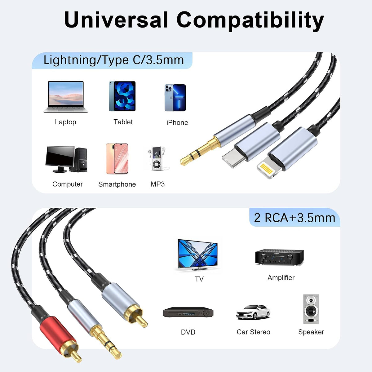 3.5mm Adapter,(3 1 MP3 HDTV(10FT) to RCA Cable, Lightning to RCA Male to Aux Audio Adapter HiFi Sound Headphone Jack