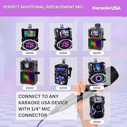 Karaoke USA OM189 Professional Dynamic Karaoke Microphone | Durable Detachable Corded Mic with 6.3mm (1/4) to XLR Plug | Clear Balanced Sound for Karaoke Machines PA Systems & Events