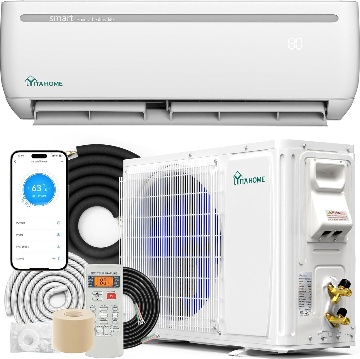 YITAHOME 24000 BTU Mini Split Air Conditioner Heat Pump System, Wifi Enabled 18.5 SEER2 208-230V Inverter Ductless AC Cool Up to