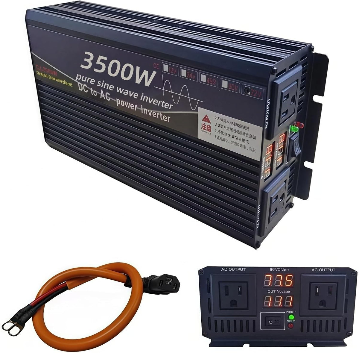 3500 Watt Power Inverter 72V DC to 110V AC Converter, RV Inverter, LED Display with 2 AC Outlets Dual Fans Radiating, for RV, Ca