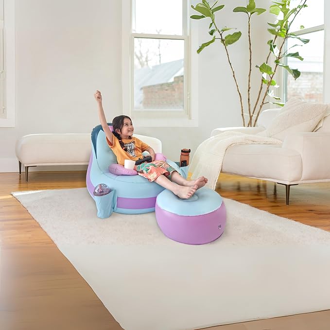 Inflatable Gaming Chair for Kids – Supports Up to 300 lbs Includes Air Pump Cup Holder 2 Pockets – Durable Bean Bag Seat Comfy Kids Gaming Chair & Top Gamer Chairs for Kid Room