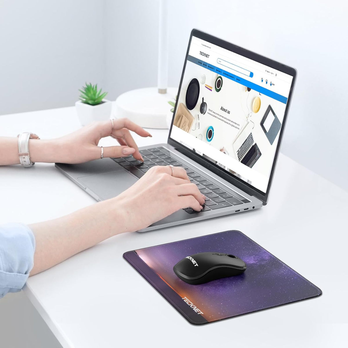 TECKNET Mouse Pad with Anti-fray Stitching, Waterproof Surface & Non-Slip Rubber Base with Stitched Edges Gaming Mouse Mat for Laptop,Compatible with Laser and Optical Mice- Dark Purple Galaxy