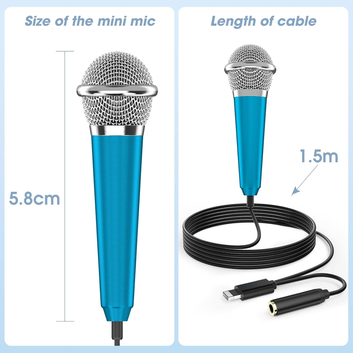 Mini Microphone for iPhone iPad Small ASMR Tiny Microphone for Voice Video Recording Singing, Vlogging, Podcasting YouTube (1 PCS Blue)