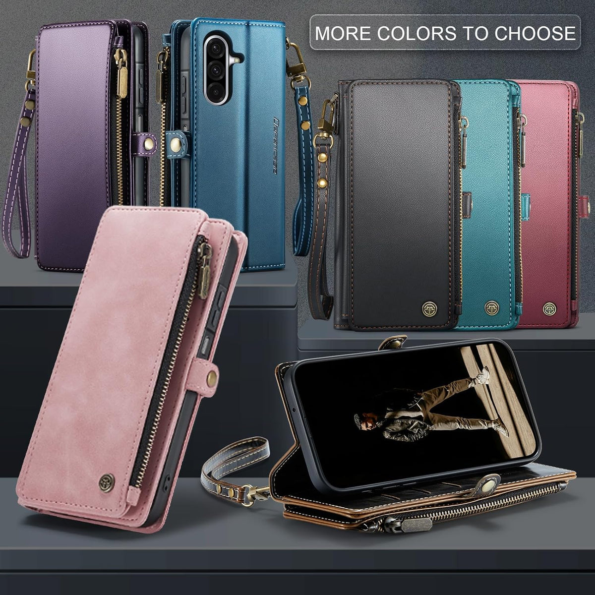 Defencase for Galaxy A26 5G Case Wallet with RFID Blocking Card Holder for Women Men, Fashion PU Leather Magnetic Snap Flip Zipper Wrist Strap Wallet Phone Case for Samsung Galaxy A26 5G, Coffee