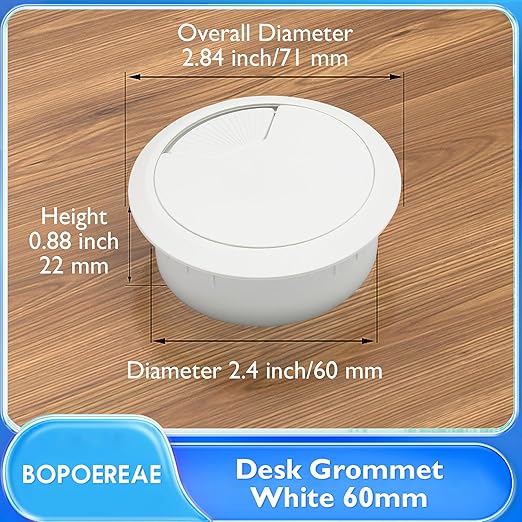 Desk Grommet 2-3/8" (60 mm), Desk Cord Hole Cover, White 2 Pcs