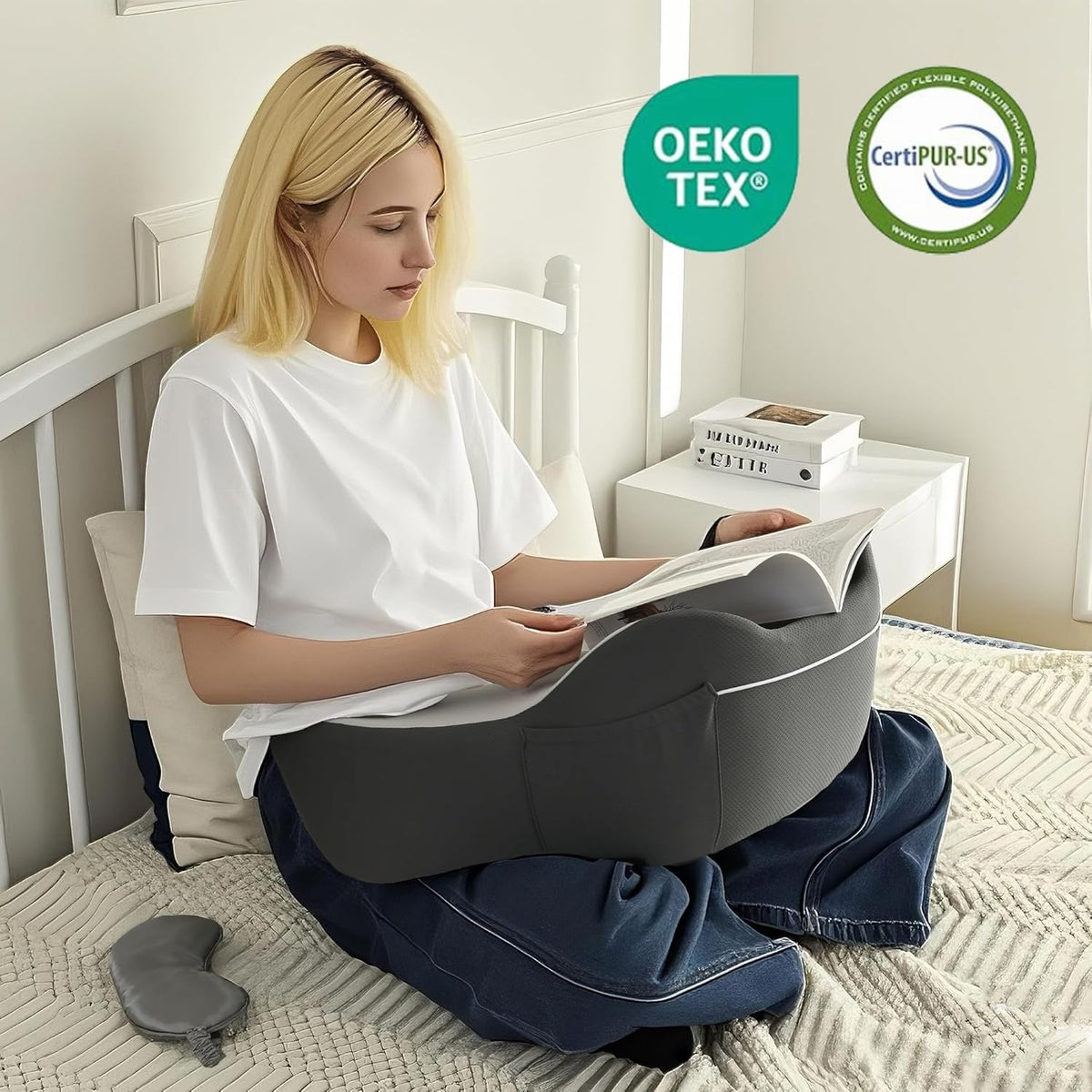 XWZO Lap Desk for Laptop with Cushion, Arm Rest Gaming and Reading Pillow,Laptop Desk Pillow with Anti Slip and Storage Functions with Eye Mask Included for Bed Couch Sofa Home Office
